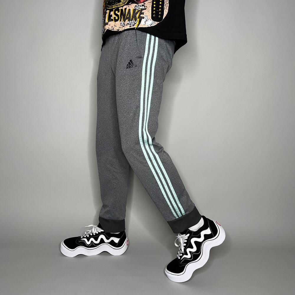 Vintage Y2K Adidas Sweatpants Mens L Slim Soccer Style Fit Grey Cotton Joggers